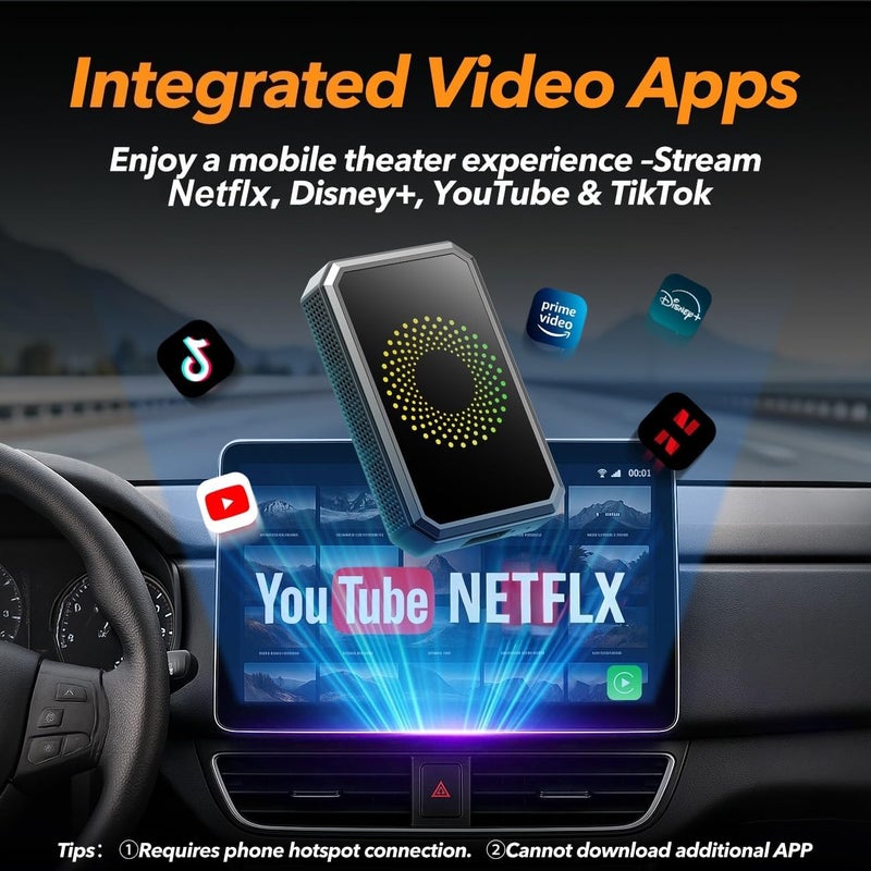 Volam 3-in-1 Wireless CarPlay Adapter Magic AI Video Box for iPhone with Net-Flix YouTube Plug and Play for Factory OEM Wired Car Play Cars & iOS 10+ - Image 3
